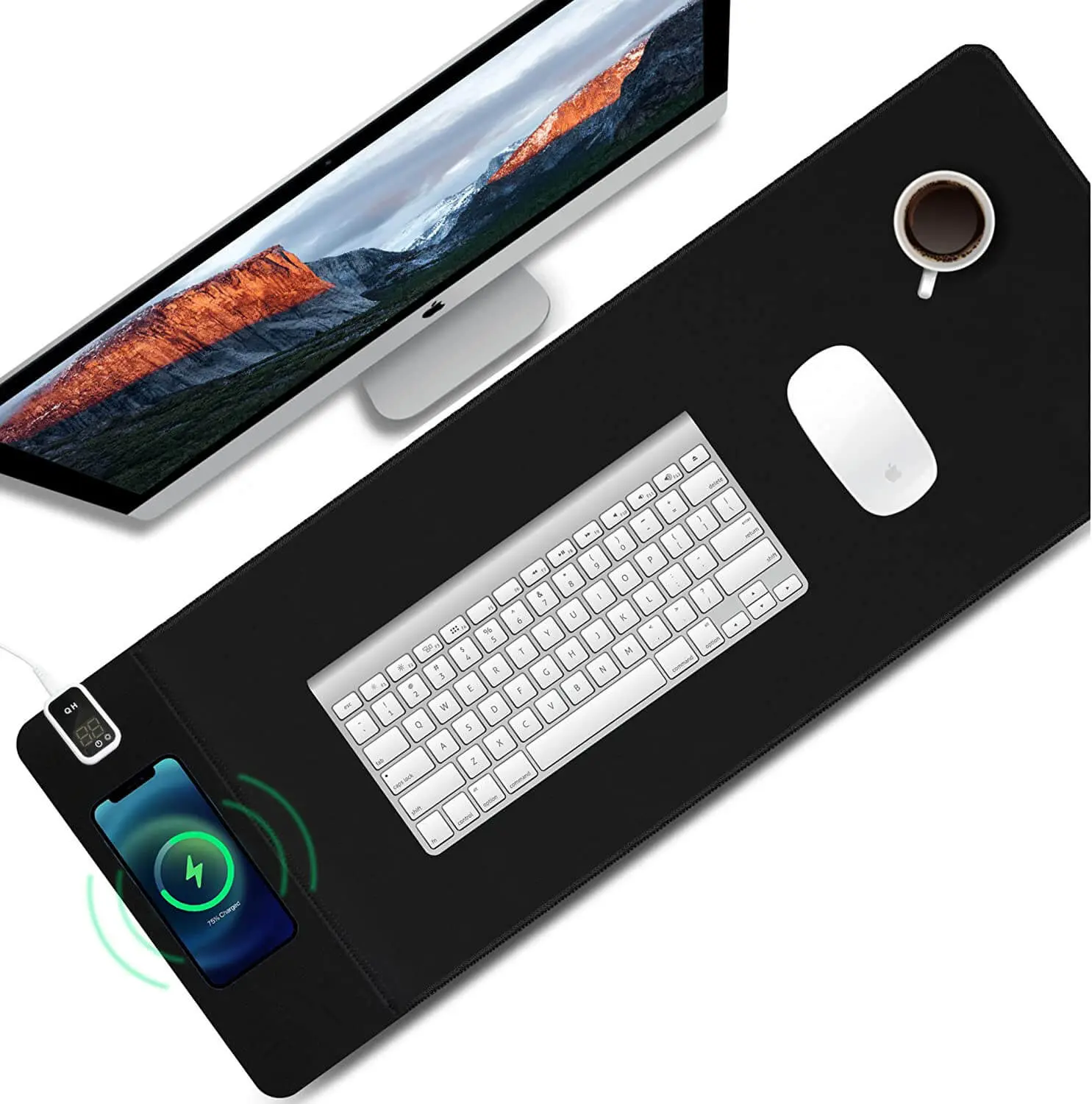 Verwarmde bureau onderlegger met oplader en led - 80 x 40cm