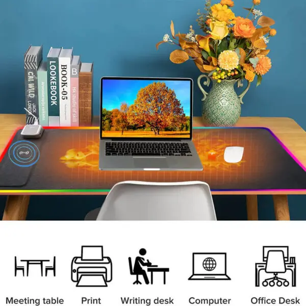 Verwarmde bureau onderlegger met oplader en led - 80 x 40cm