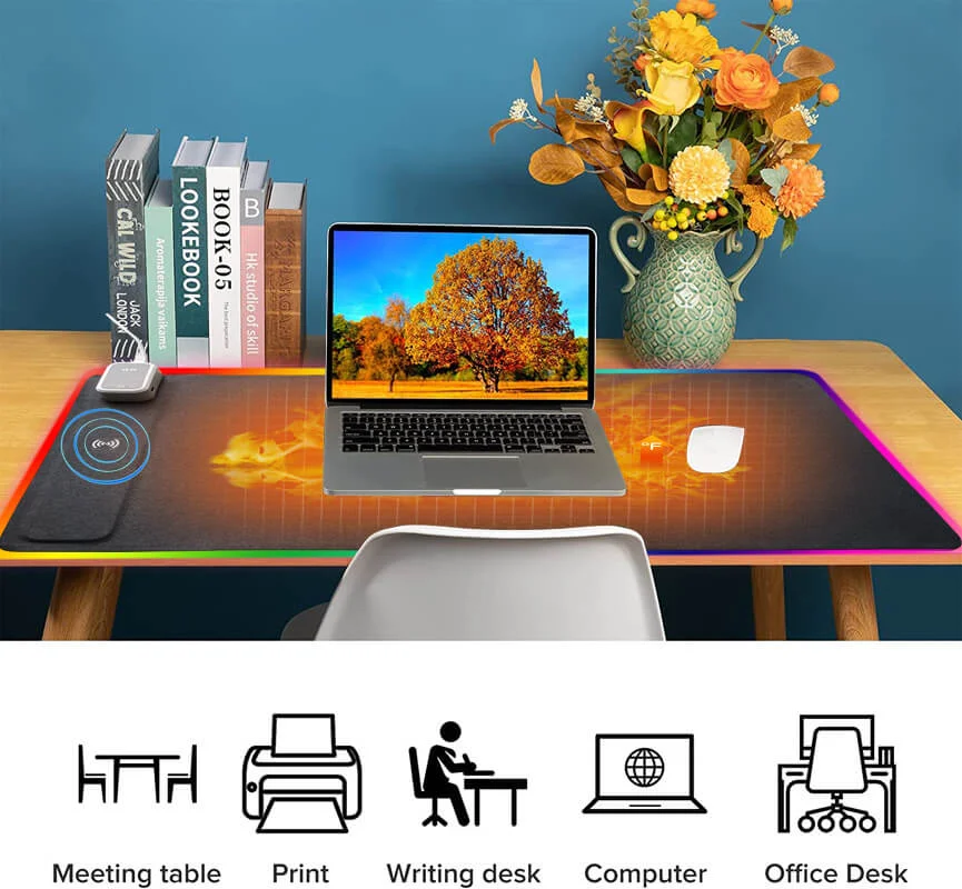 Verwarmde bureau onderlegger met oplader en led - 80 x 40cm