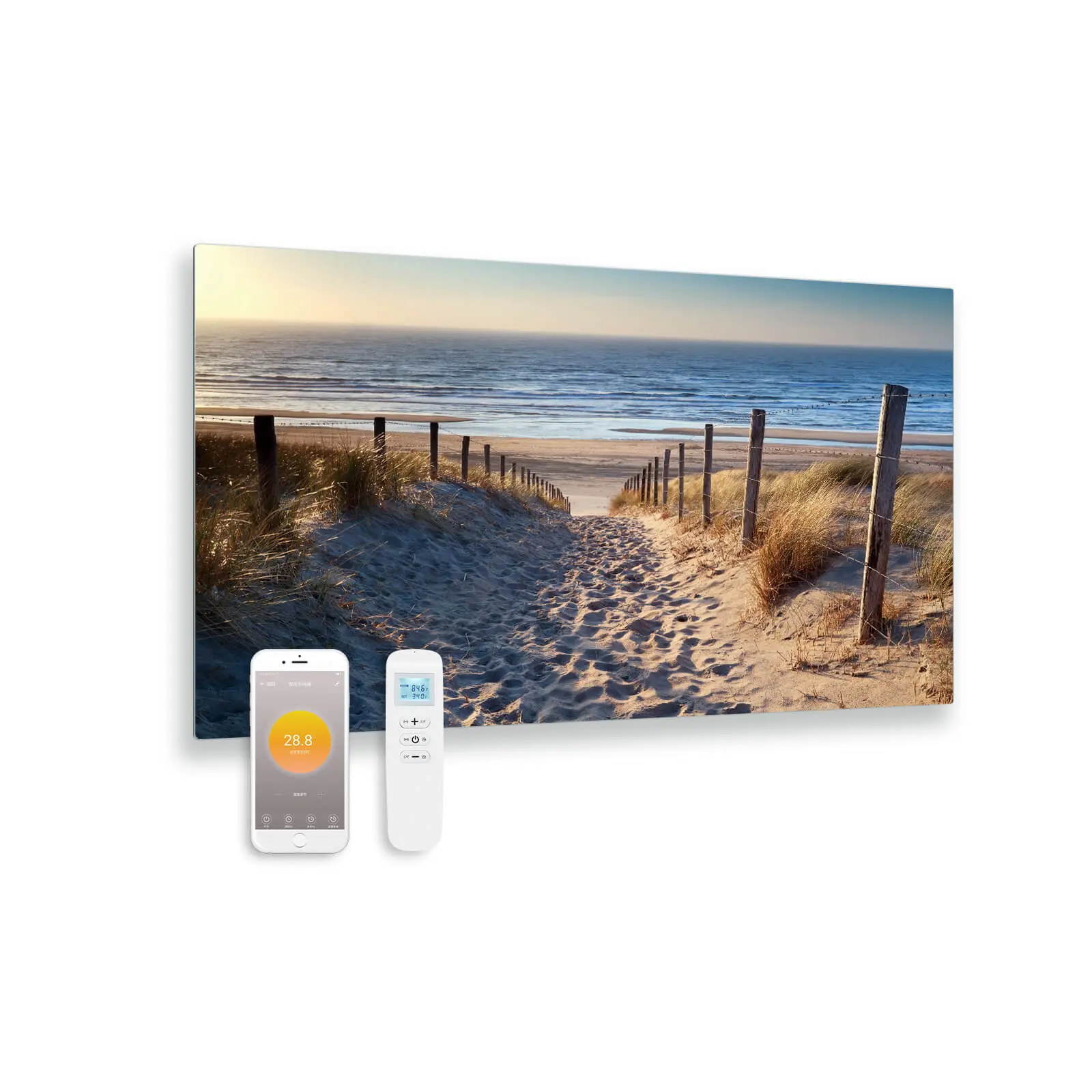 Bedrukte glazen infraroodpaneel - Duinen - 100x59cm - 580W