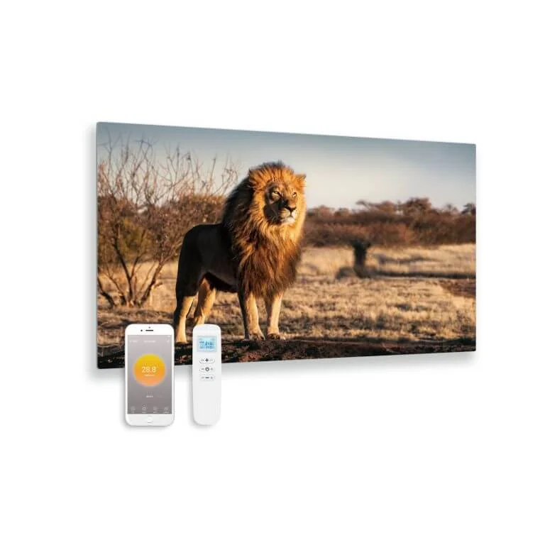 Bedrukte glazen infraroodpaneel - Leeuw - 100x59cm - 580W