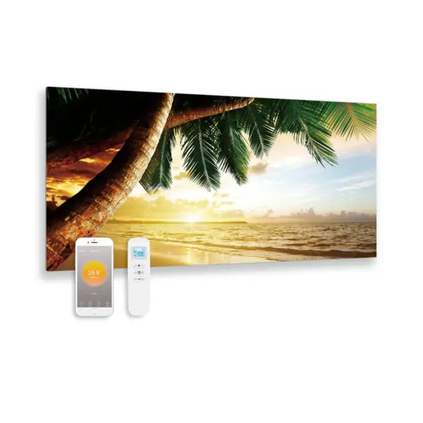 Bedrukte glazen infraroodpaneel - Palmboom - 119x59cm - 700W