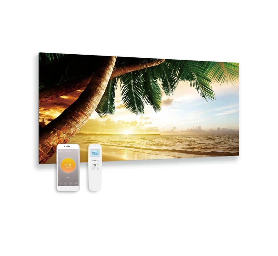Bedrukte glazen infraroodpaneel - Palmboom - 119x59cm - 700W