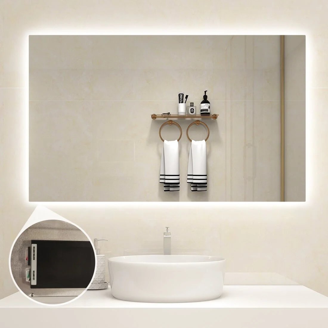 QH - Spiegel met infrarood verwarming en led verlichting - 60cm x 100cm - 580 watt