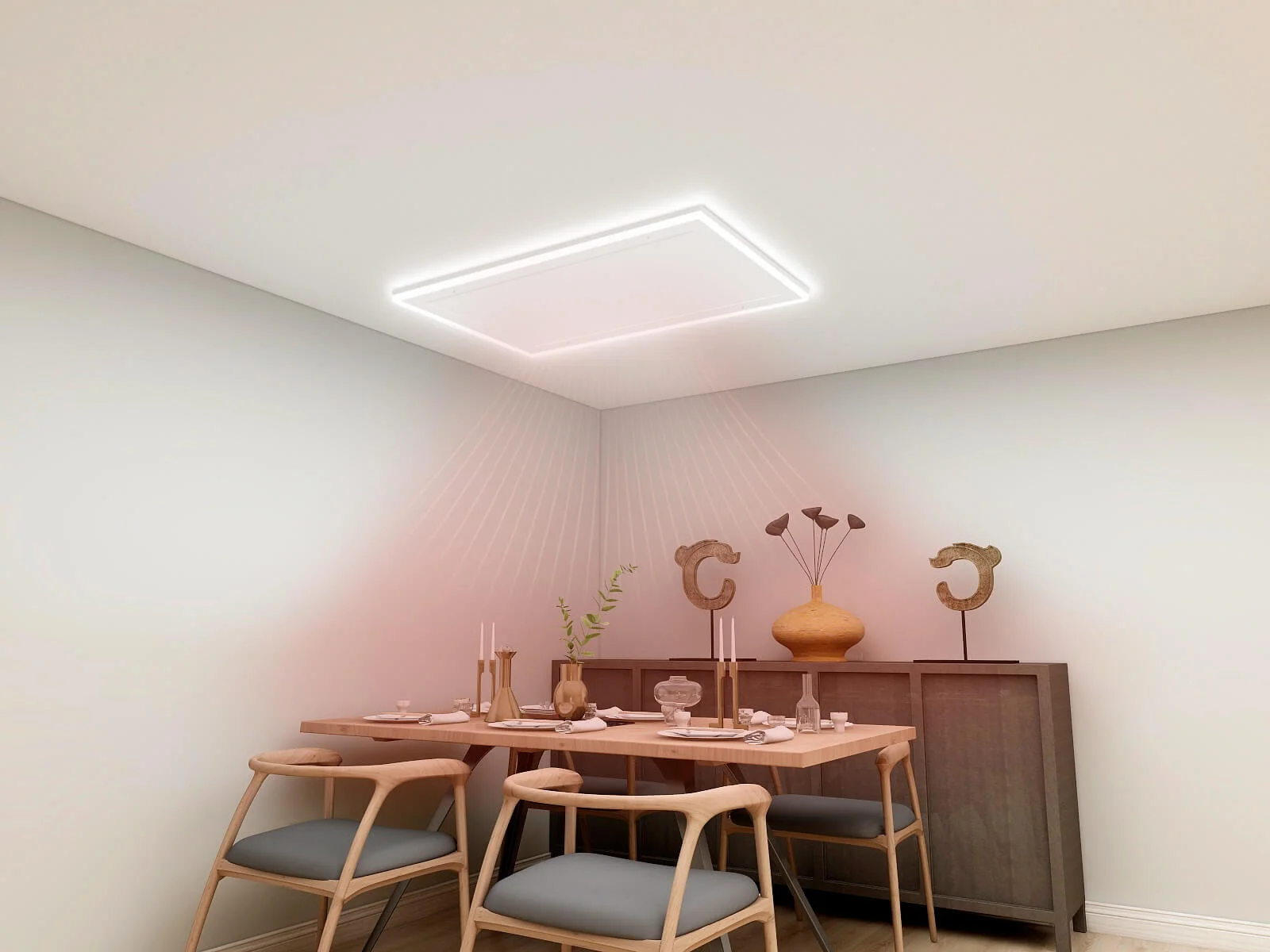 Infrarood paneel 63x108 cm – 700 Watt – energiezuinig verwarmingspaneel met LED verlichting & WiFi – plafondmontage | VH-HH