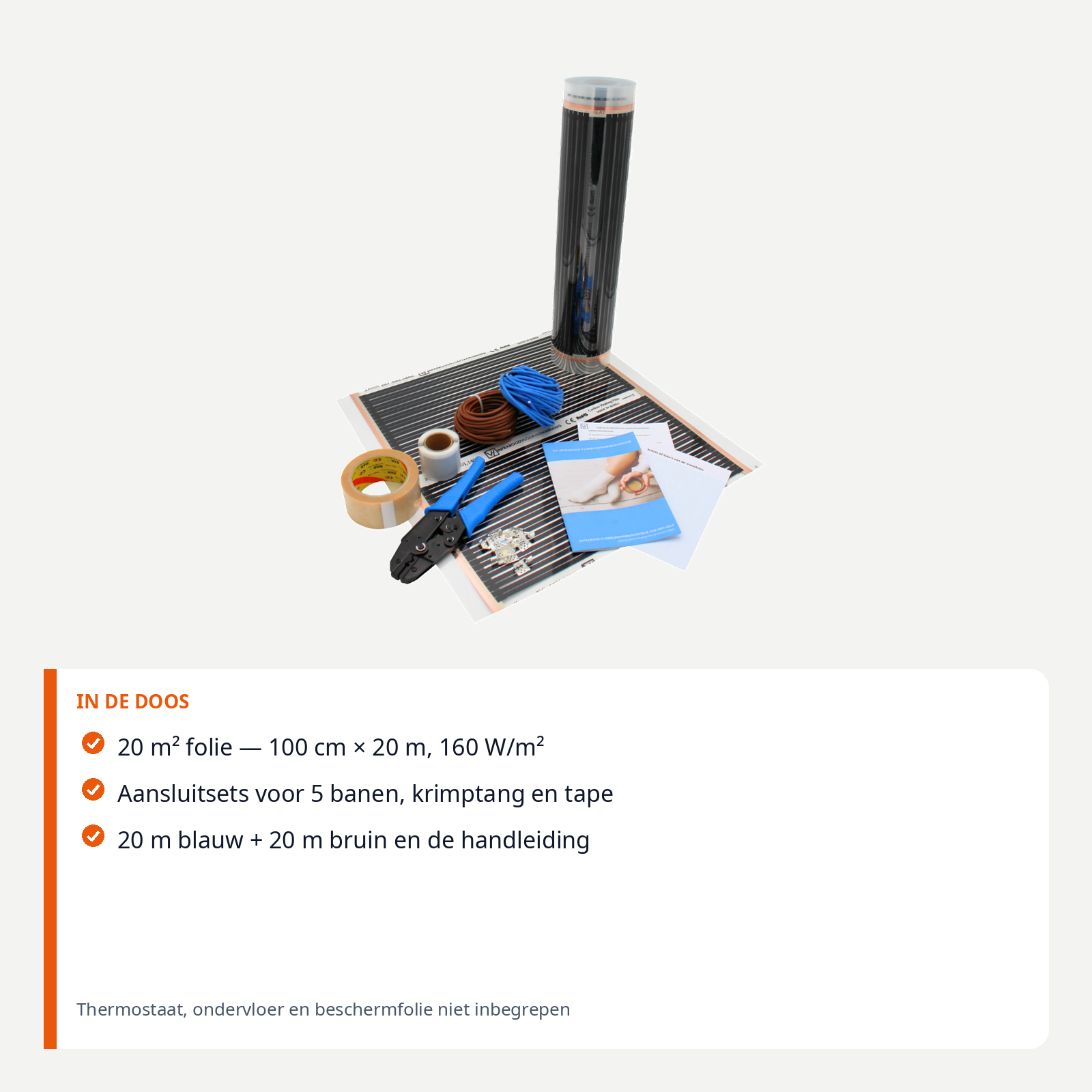 Infrarood vloerverwarming – doe-het-zelf pakket – 20 m² – 100 cm – 160 W/m²