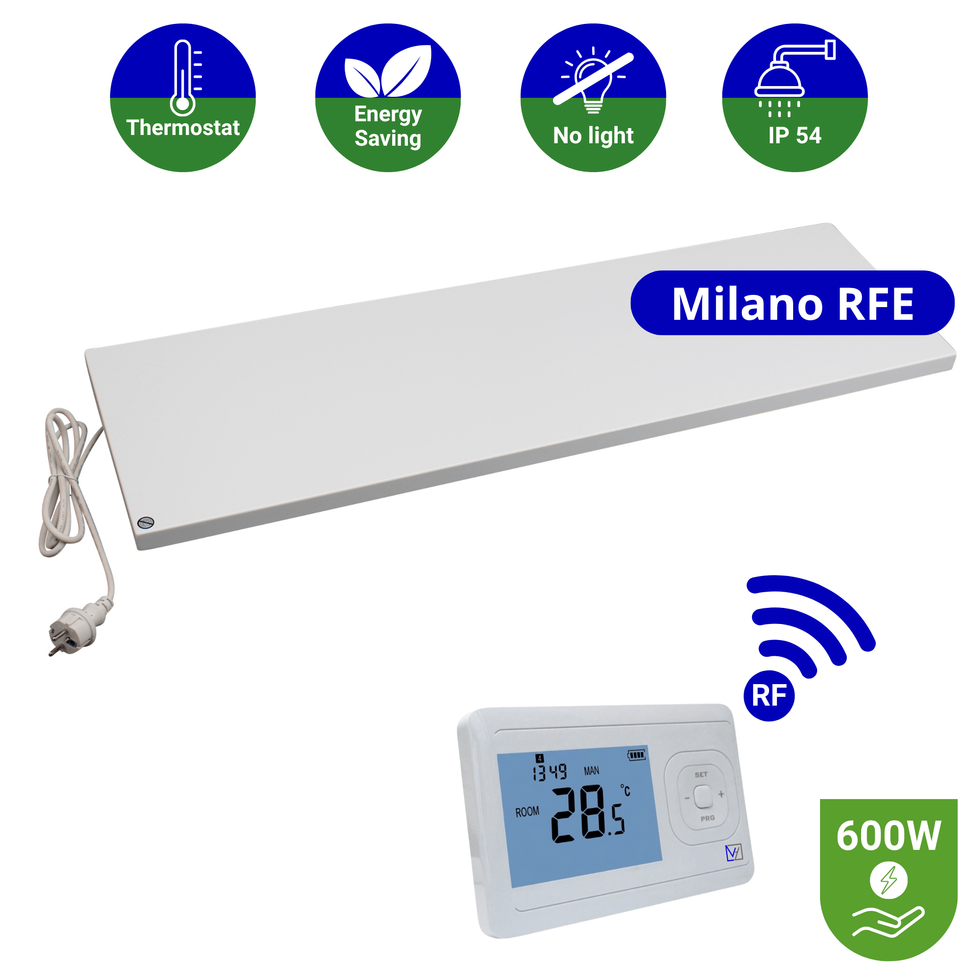 Infrarood paneel 600 watt - Milano RFE - 30 x 150 cm - Plafondpaneel met Echo-ontvanger