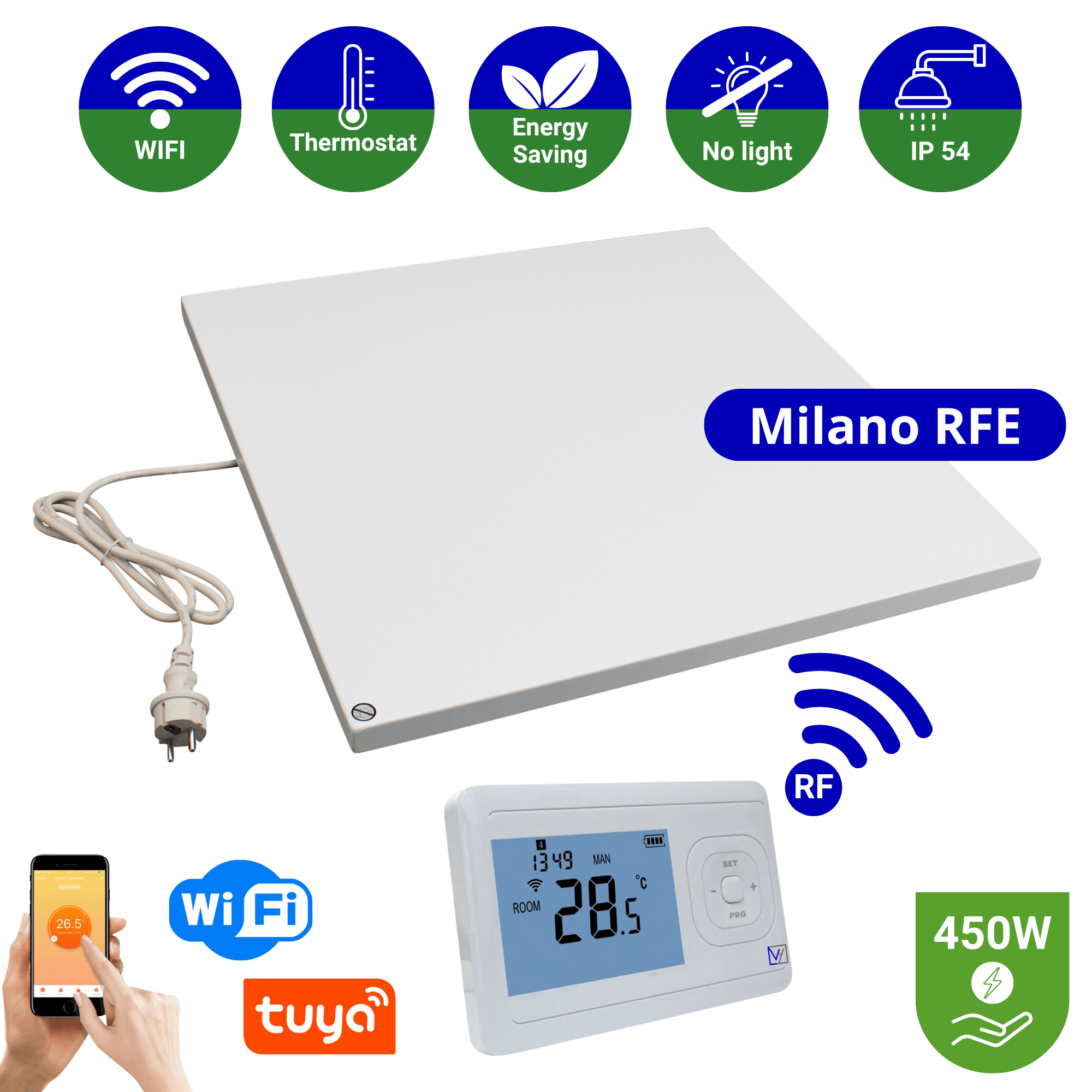 Infrarood paneel 450 watt - Milano RFE - 60 x 60 cm - Plafondpaneel met Echo-ontvanger