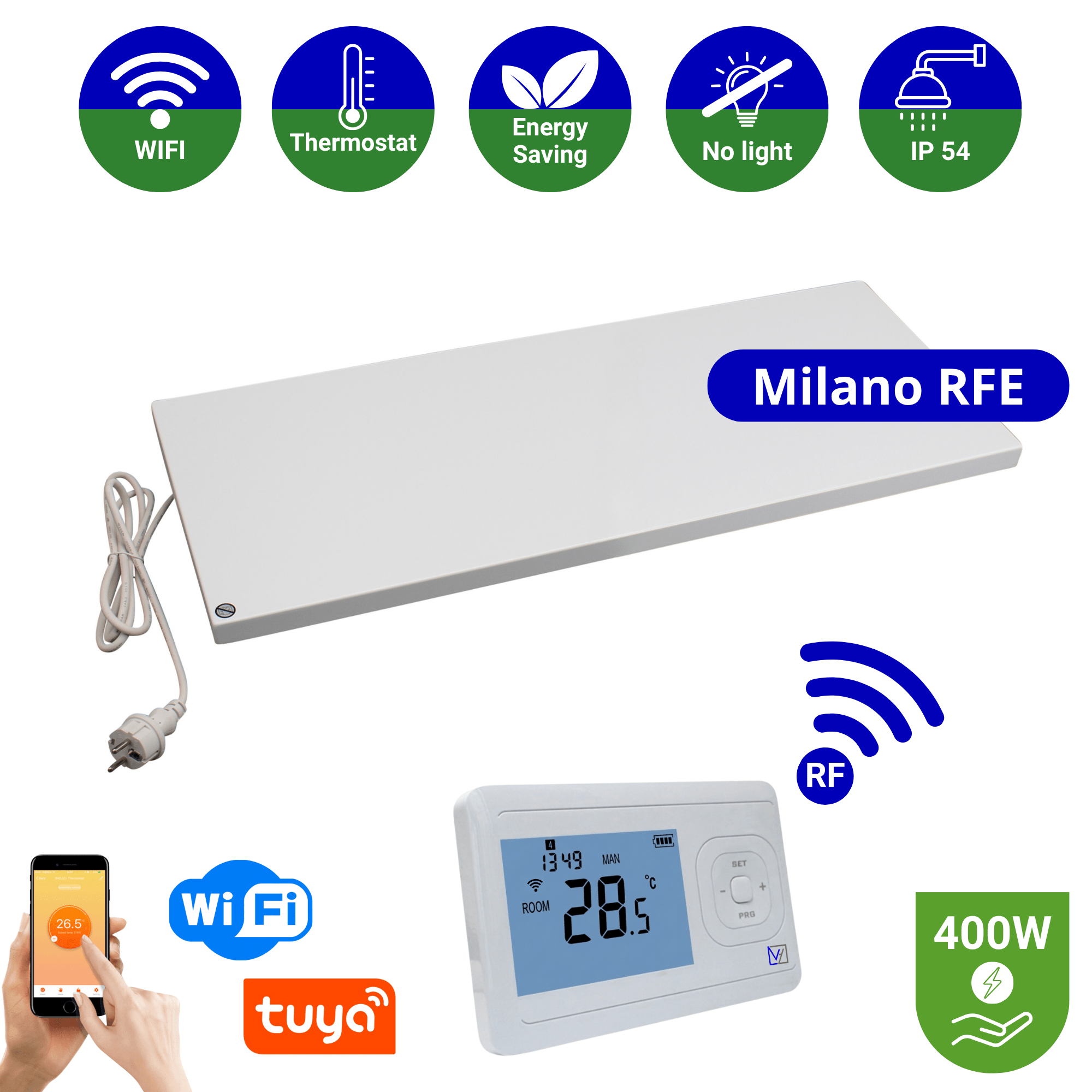 Infrarood paneel 400 watt - Milano RFE - 30 x 100 cm - Plafondpaneel met Echo-ontvanger