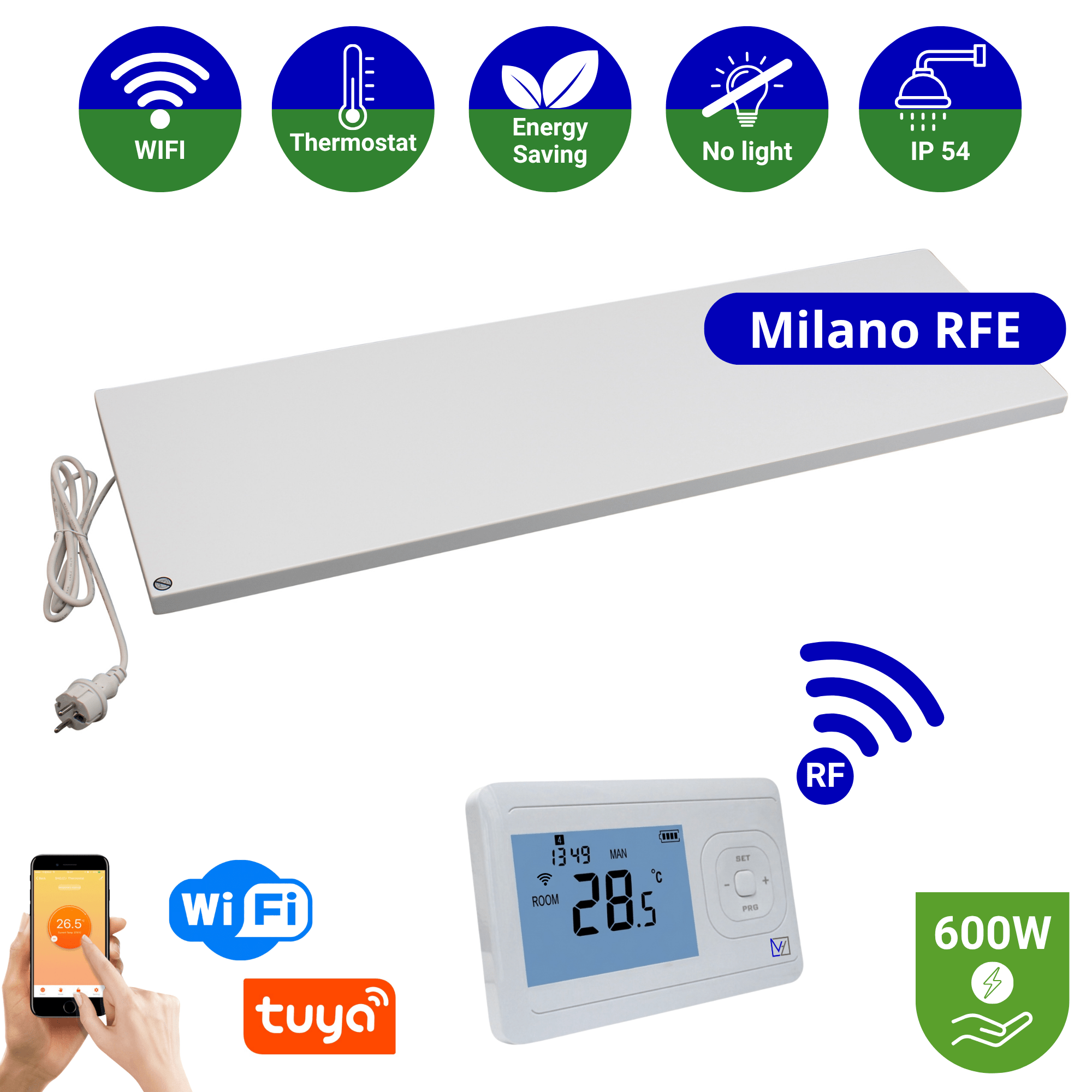 Infrarood paneel 600 watt - Milano RFE - 30 x 150 cm - Plafondpaneel met Echo-ontvanger