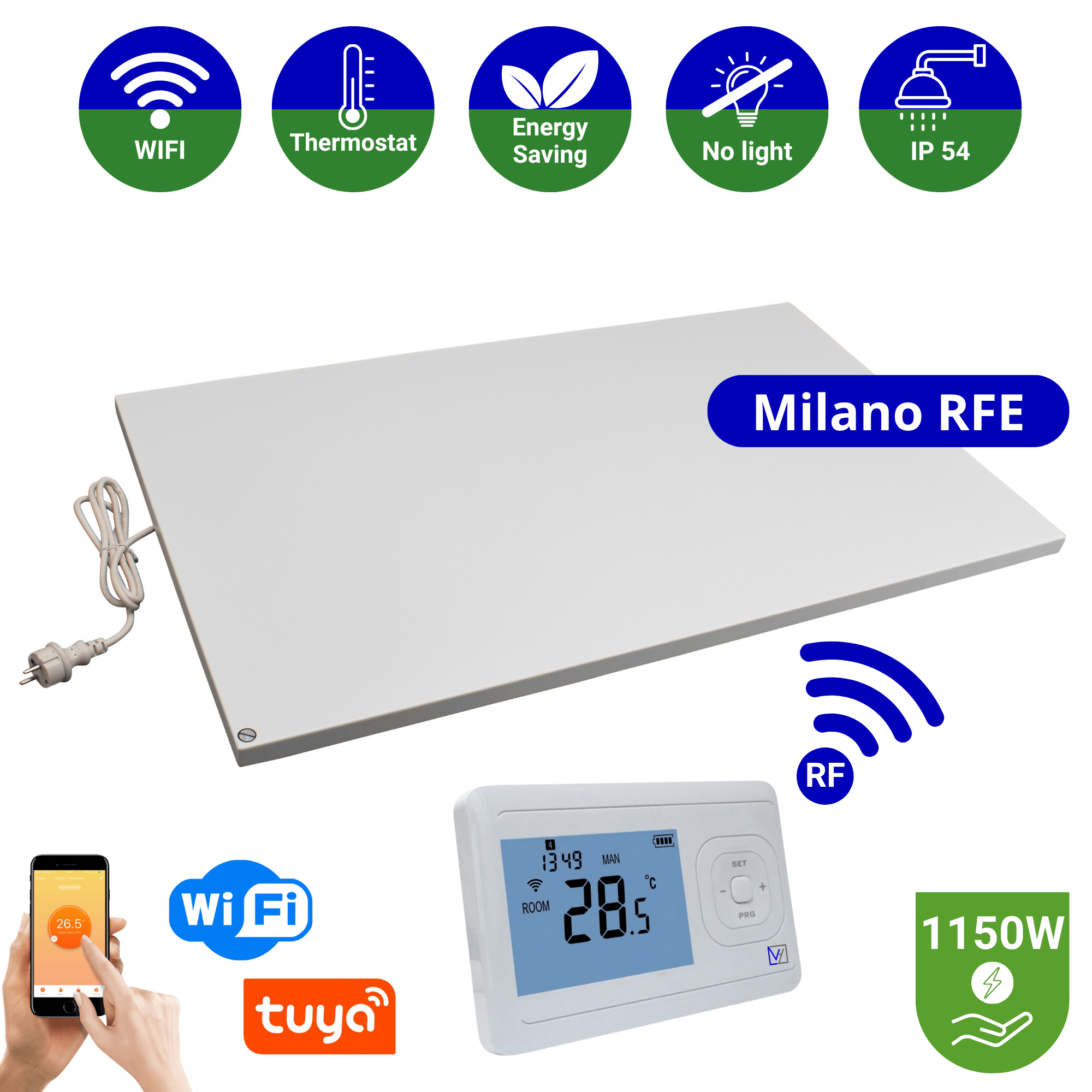 Infrarood paneel 1150 watt - Milano RFE - 75 x 120 cm - Plafondpaneel met Echo-ontvanger